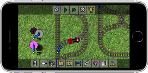 iPhone showing a screenshot from the game Flippy the Train
